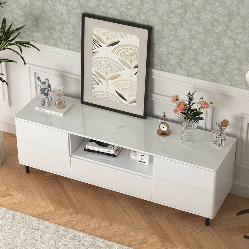 High Gloss Panel Modern TV Console, TV Stand, Entertainment Center with Storage Shelves