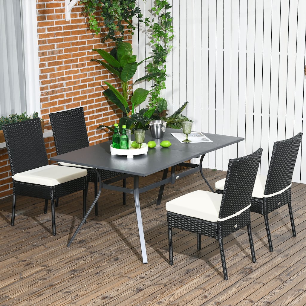 Outdoor PE Rattan 4 Piece Patio Kitchen Dining Chairs with Cushions, Backrests for Restaurants Beaches Porches Decks Gardens