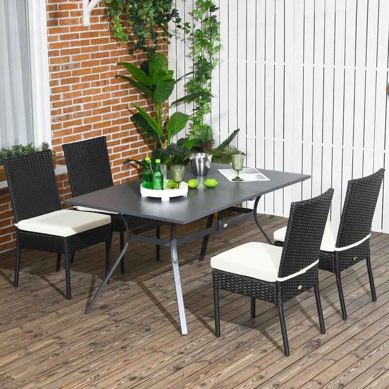 Outsunny 4 PE Rattan Outdoor Dining Chairs with Cushions, Patio Wicker Dining Chairs with Backrests for Porch, Deck - Black