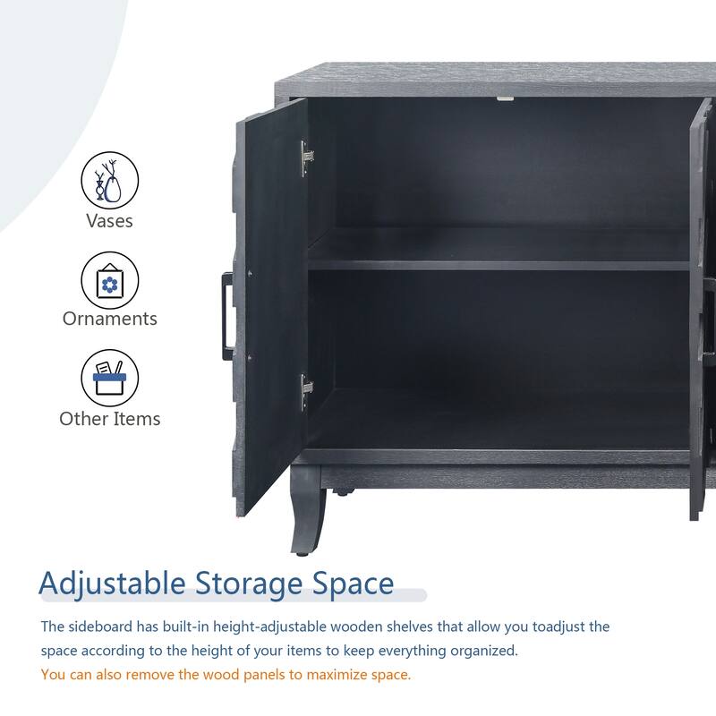 GDFStudio - Heritage Stripe Vintage Wooden Buffet Storage Cabinet with 4 Doors