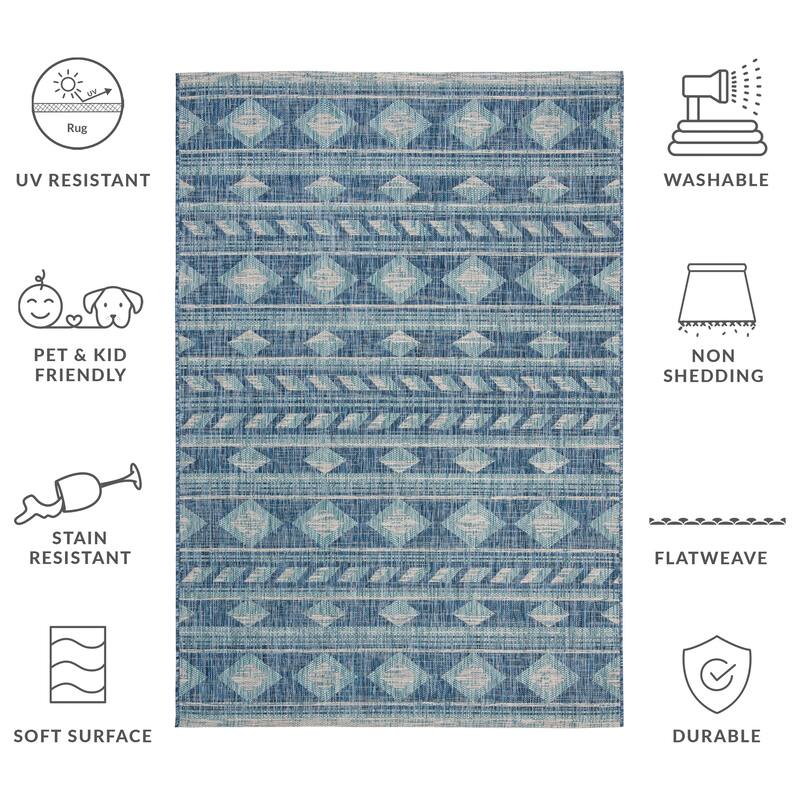 SAFAVIEH Courtyard Felicite Indoor /Outdoor Waterproof Patio Backyard Rug - 5'3" x 7'7" - Navy/Aqua