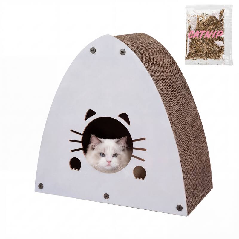 Koko 19" Cardboard Triangle Cat Cave Scratcher with Catnip - Assembled - Gray