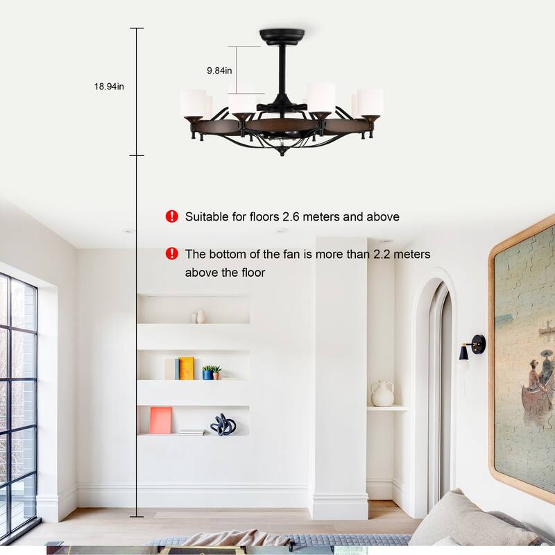 Classic Ceiling Fan Light with Lighting and 6 Speed Settings, Reversible DC Motor for Bedroom and Living Room