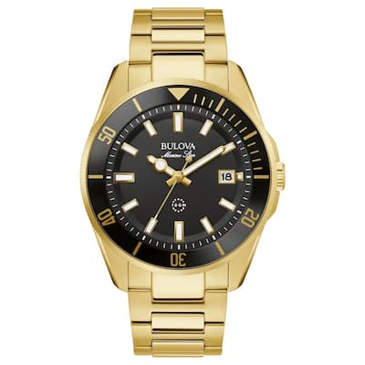 Bulova Men's Marine Star Black Dial Watch - 98B396 - Silver - 6 (36)