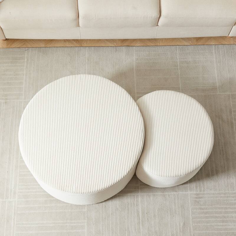 Roomfitters Nesting Ottoman Coffee Table Set of 2, Upholstered Round Foam Tables for Living Room