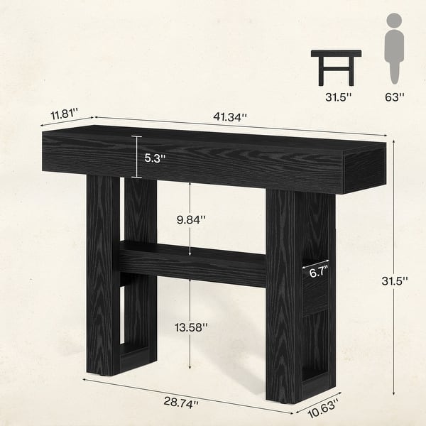 dimension image slide 2 of 3, 41.34-Inch Farmhouse Console Table, 2-Tier Narrow Sofa Table - 41.34" W x 11.81" D x 31.5" H