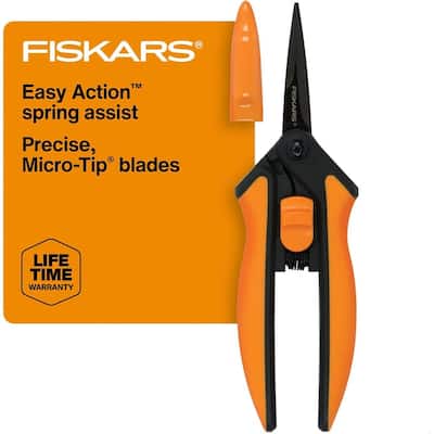 Fiskars Stainless Steel Micro-Tip Rose Pruning Garden Shears, Black-Orange, 6x1.76 Inches