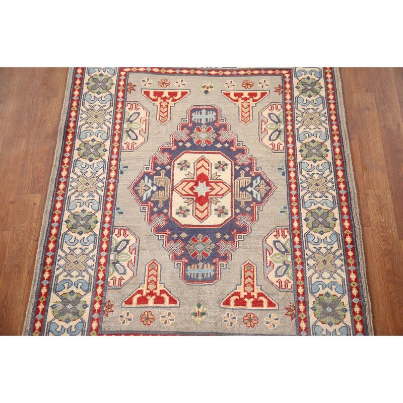 Traditional Grey Kazak Rug Handmade Wool Carpet - 3'5"x 5'0"