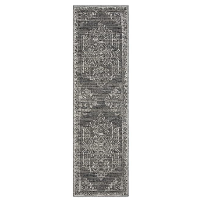 Terra by Obeetee Pavilion Tribal Rug - Cream/Onyx - 2'2" x 7'6"