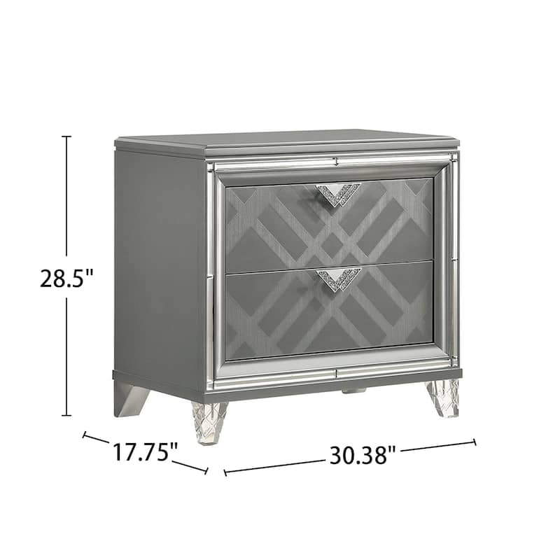 2 Drawers Nightstand with Mirror Trim