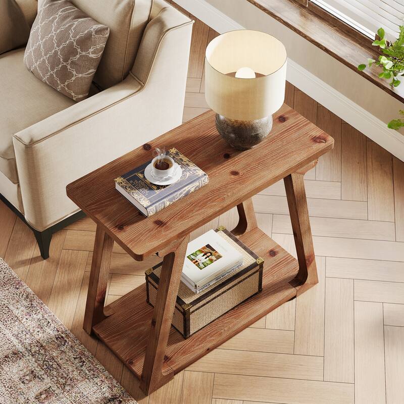 Solid Wood End Table, Side Table with Storage, Bedside Nightstand Entryway Accent Table