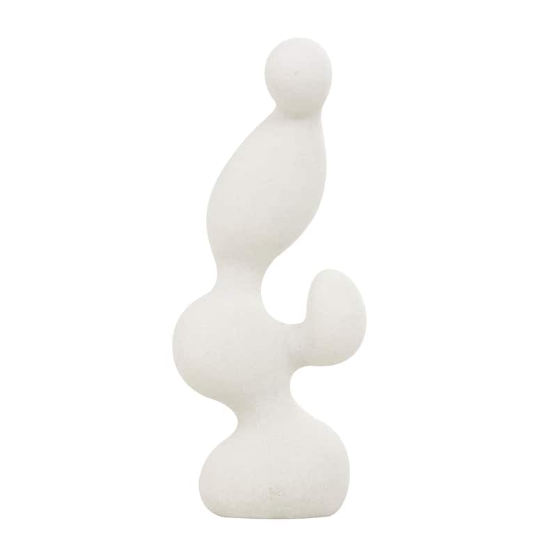 White Polystone Curved Shaped Abstract Sculpture with Speckled Texturing