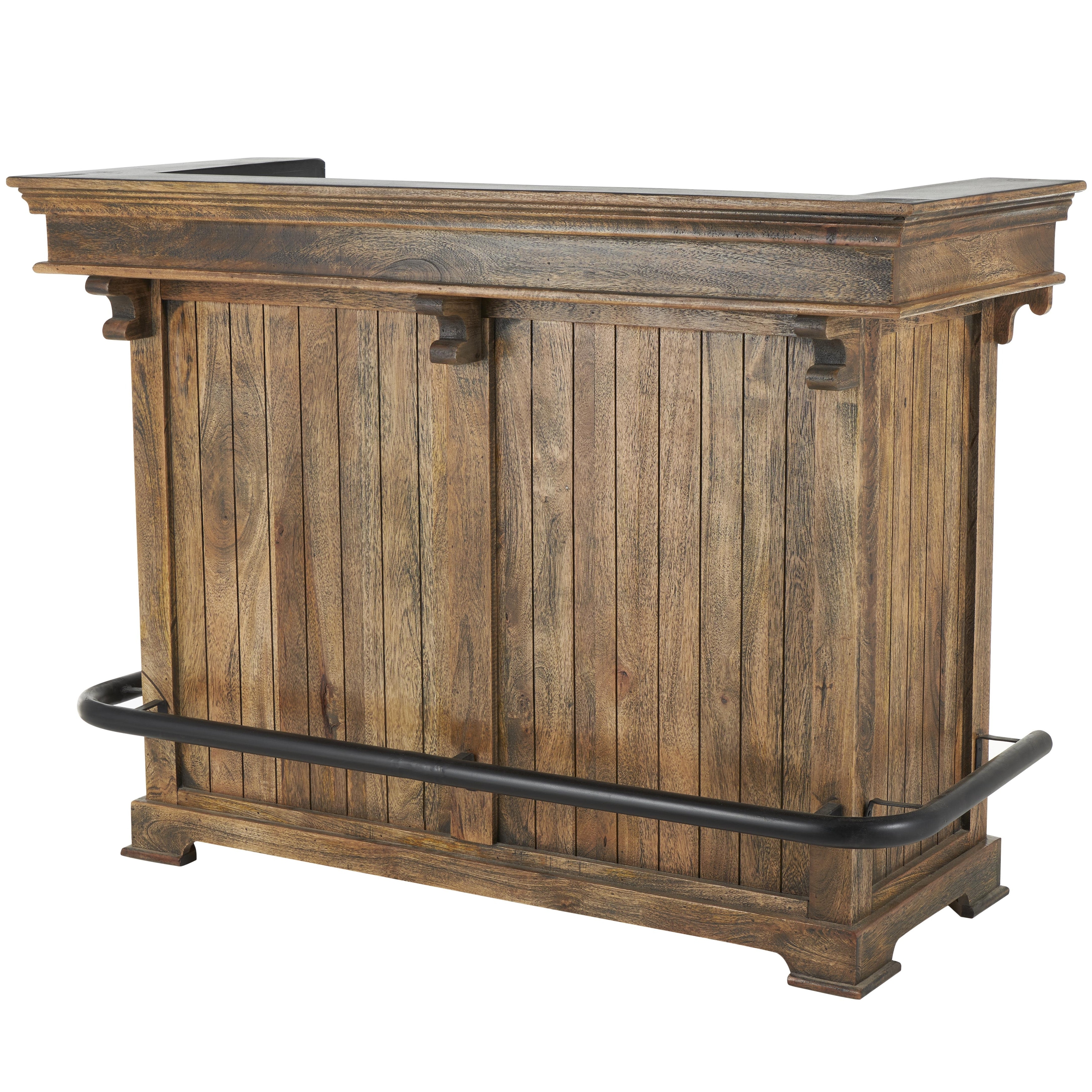 Roche River Decor - Mango Wood Kitchen Vintage Bar with Black Metal Support - Brown