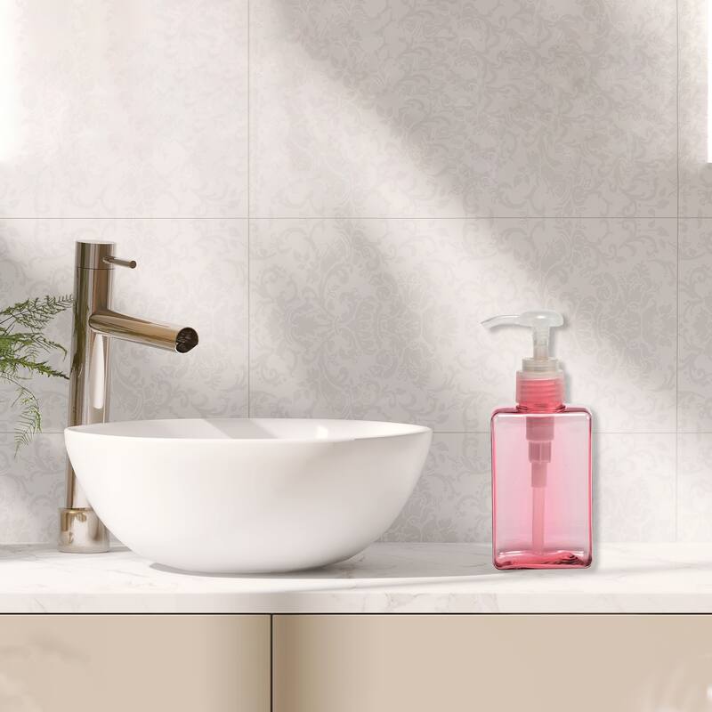 Square Simple Soap Pump Dispenser for Bathroom Laundry Rooms - Clear Pink - 150ml