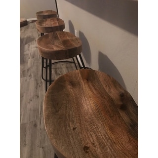 Wooden Saddle Seat Barstool with Metal Legs, Small, Brown and Black