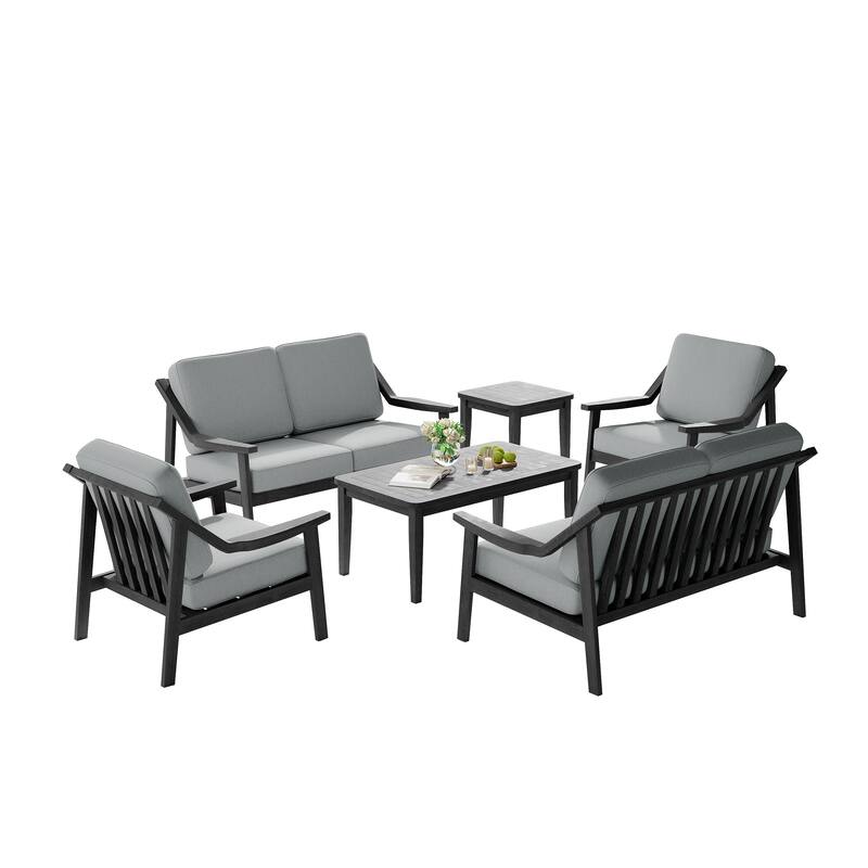 6-piece Wood Patio Chat Set Teak Conversation Set with Cushion