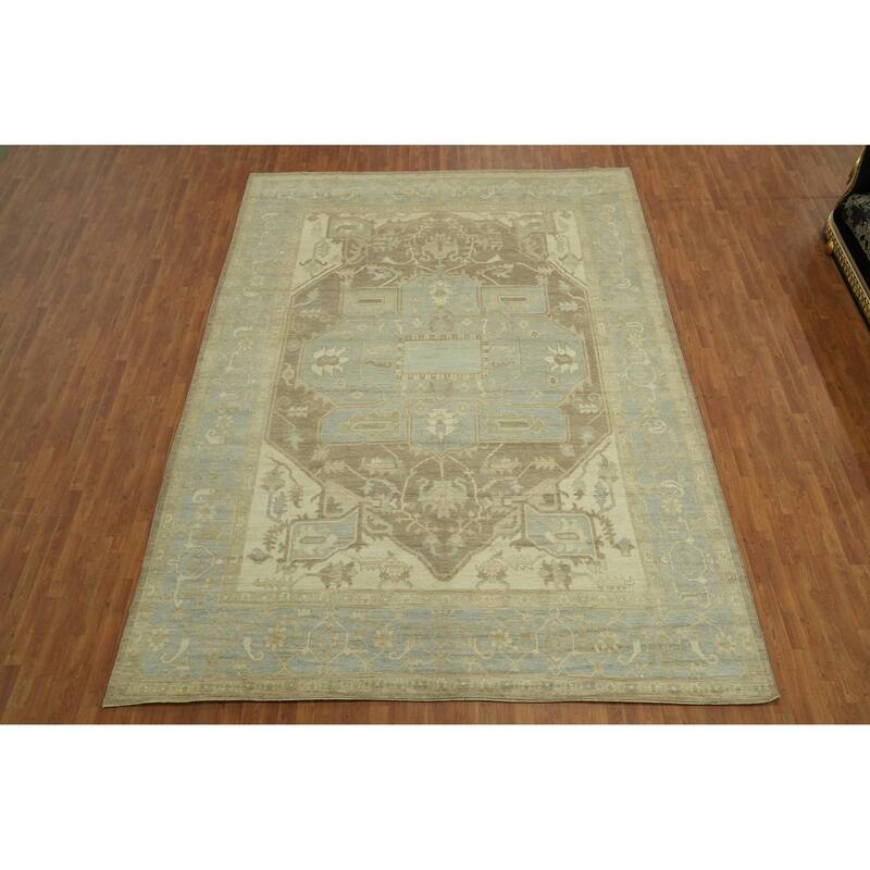 Vegetable Dye Wool Oushak Turkish Large Rug, Medallion Geometric Carpet - 13' 10'' X 10' 1''