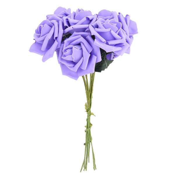 Bridal Wedding Foam Rose Buds Handhold Artificial Flower Blossom Purple 10pcs