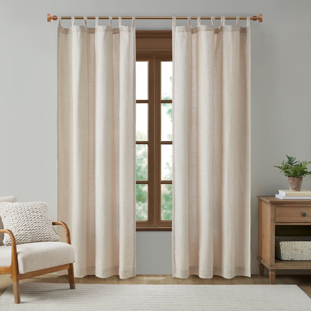 Madison Park Barnet Faux Linen Tab Top Fleece Lined Curtain Panel - 84" Panel
