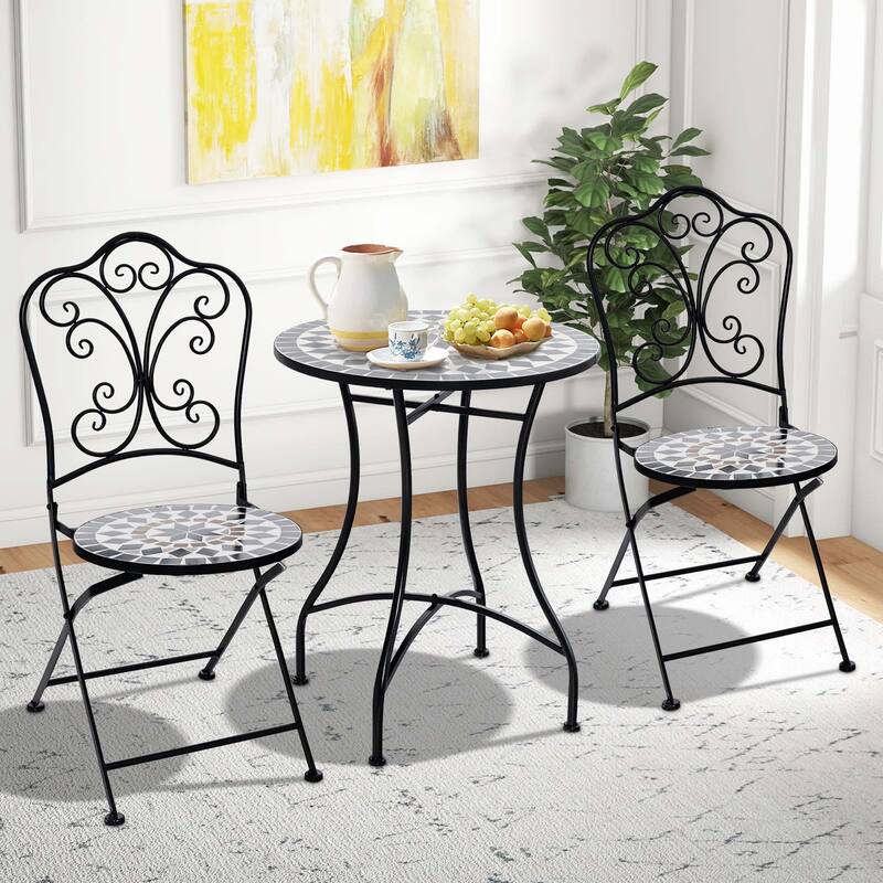 Costway Set of 2/4 Mosaic Chairs for Patio with Decorative Backrest