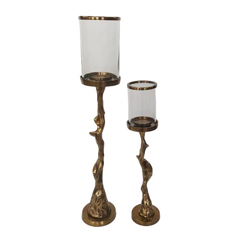 Candle Holders Set of 2 - Silver Metal Pillar, 30/21" - 30.0"