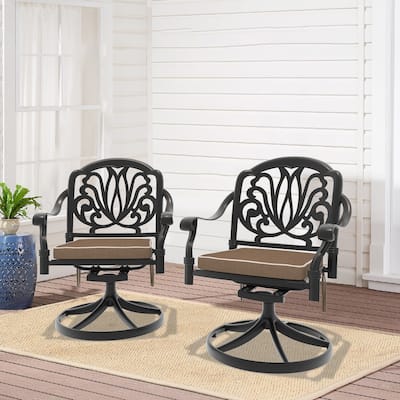 Black Swivel Aluminum Patio Outdoor Dining Chair (2-Pack)