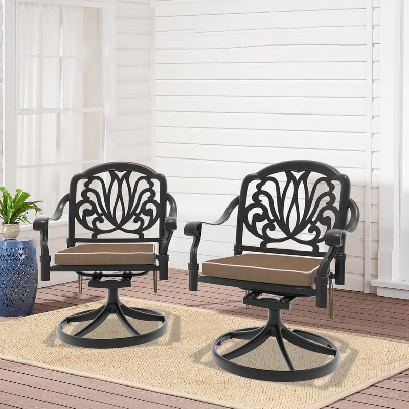 Black Swivel Aluminum Patio Outdoor Dining Chair (2-Pack)
