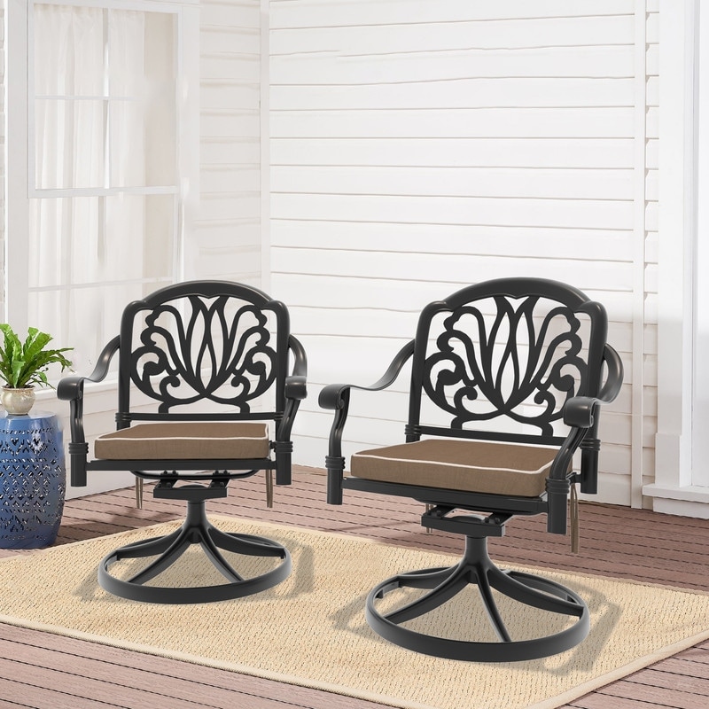 Black Swivel Aluminum Patio Outdoor Dining Chair (2-Pack)