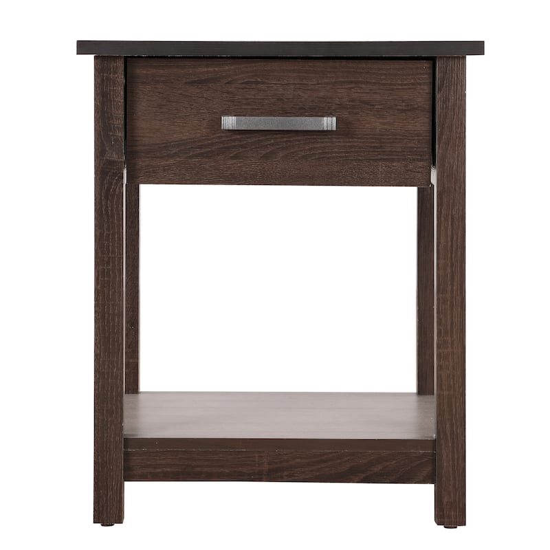 Rectangular Nightstand with Pull Drawer and Storage Shelf - 24" - Brown