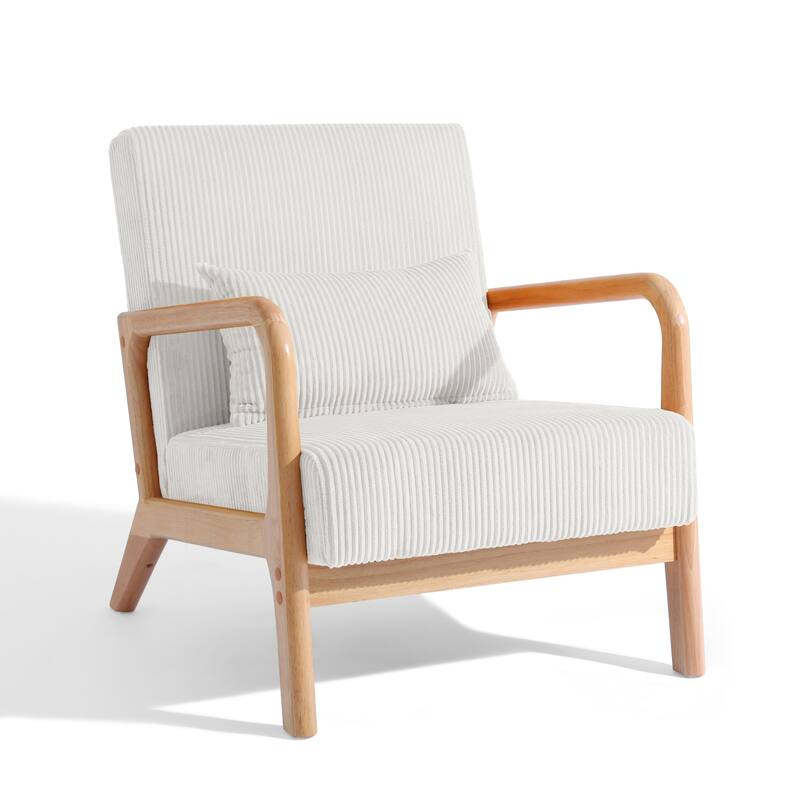 25" W Mid Century Upholstered Wood Accent Chair with Pillow set of 2