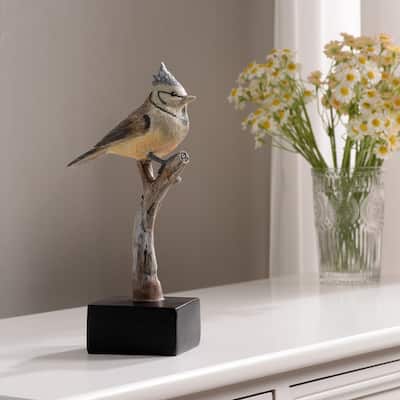 Crested Tit Bird On Branch Decoration - 9.25"