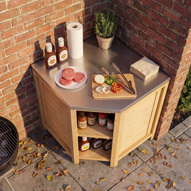 Modular Outdoor Kitchen Island Set, 100% Solid Wood BBQ Cabinet , Patio Kitchen Bar Table