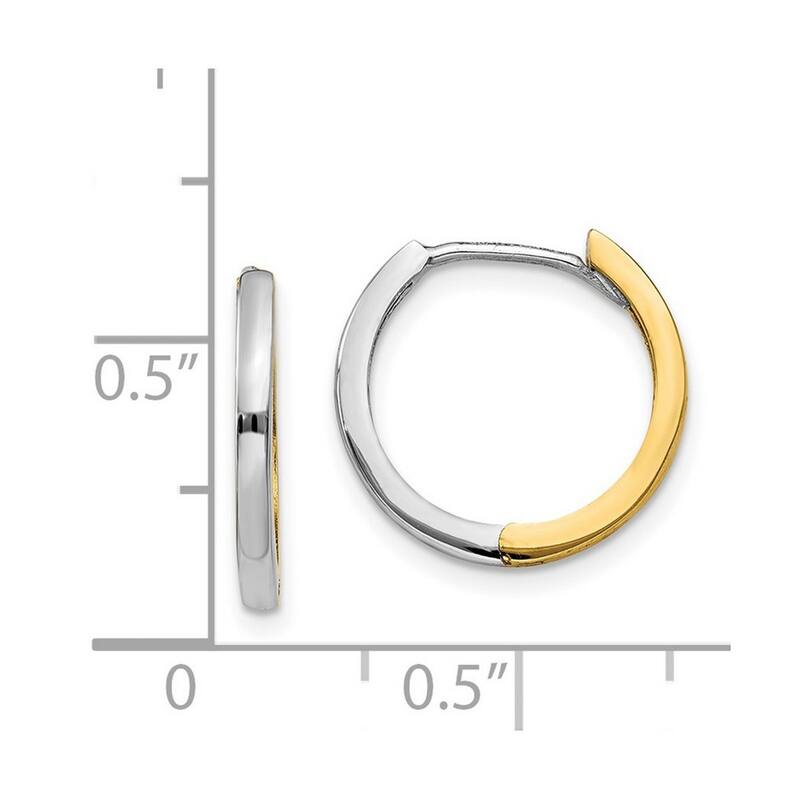 Curata 14K Two-Tone Gold Hinged Narrow Hoop Earrings (1.5mm x 11mm)