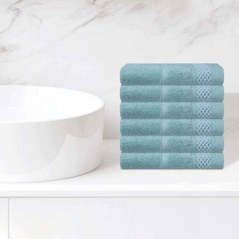 6 Pack Cotton Washcloths for Face, Waffle Checkered Design Face Towels, Absorbent Wash Cloths for Bathroom 14" x 14" - Green
