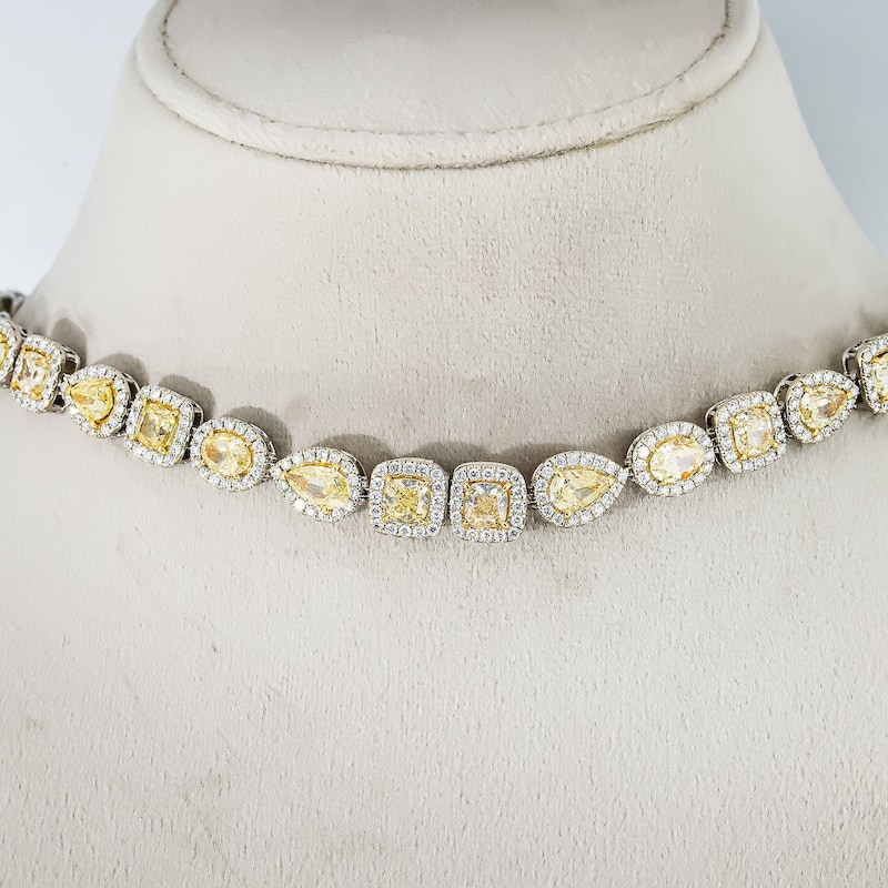 House Of Leon 18K Two Tone Multi Cut Canary Yellow Diamond Chain 53.97ctw