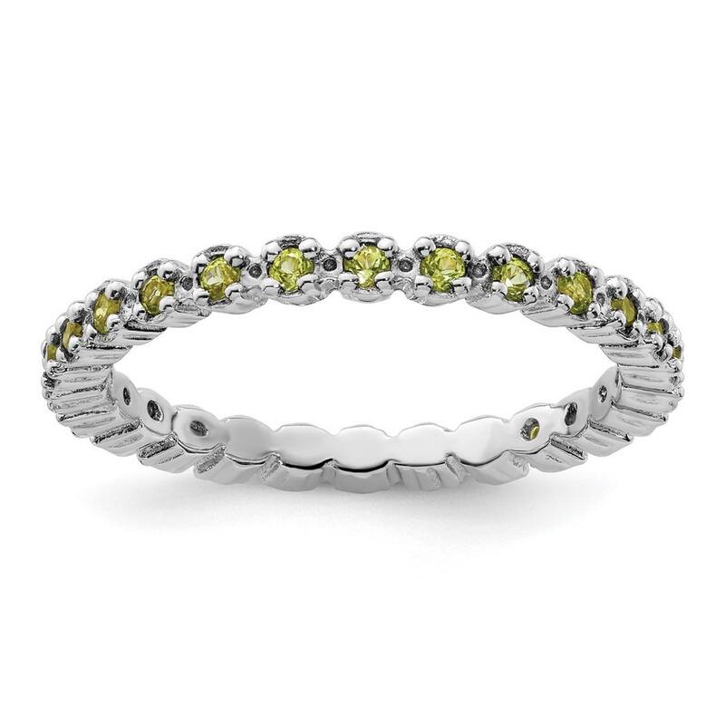 Curata 925 Sterling Silver Polished Prong set Patterned Stackable Expressions Peridot Ring