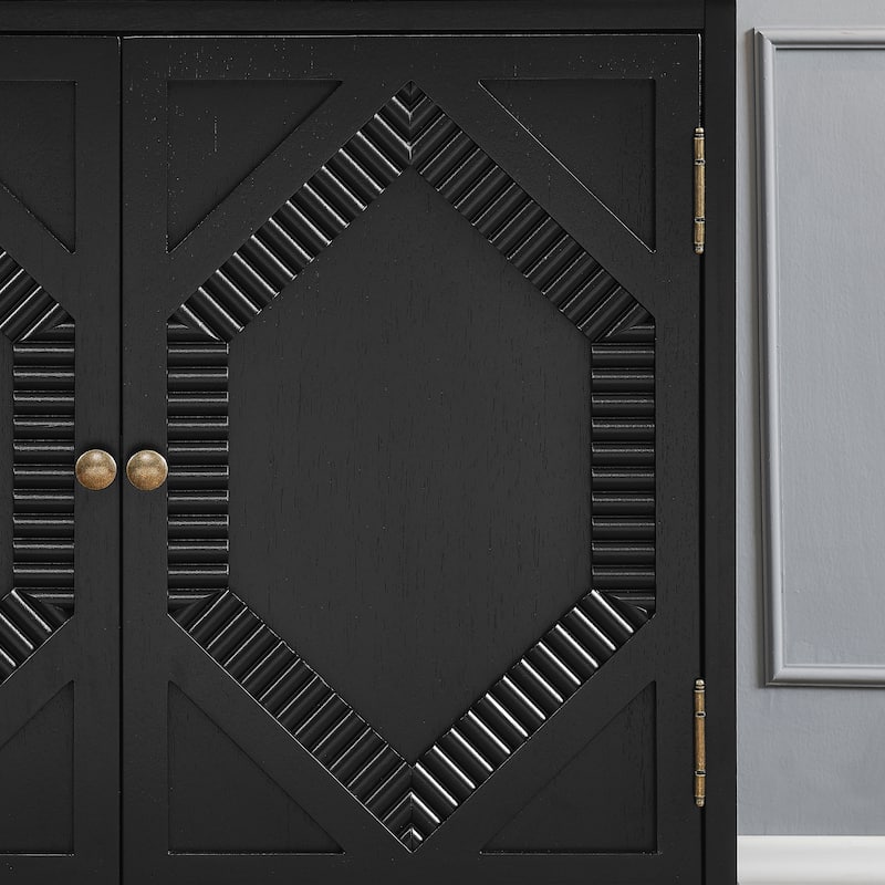 Vintage-Inspired 33.6" Geometric Sideboard – Symmetrical Storage Cabinet for Multi-Room Use‌