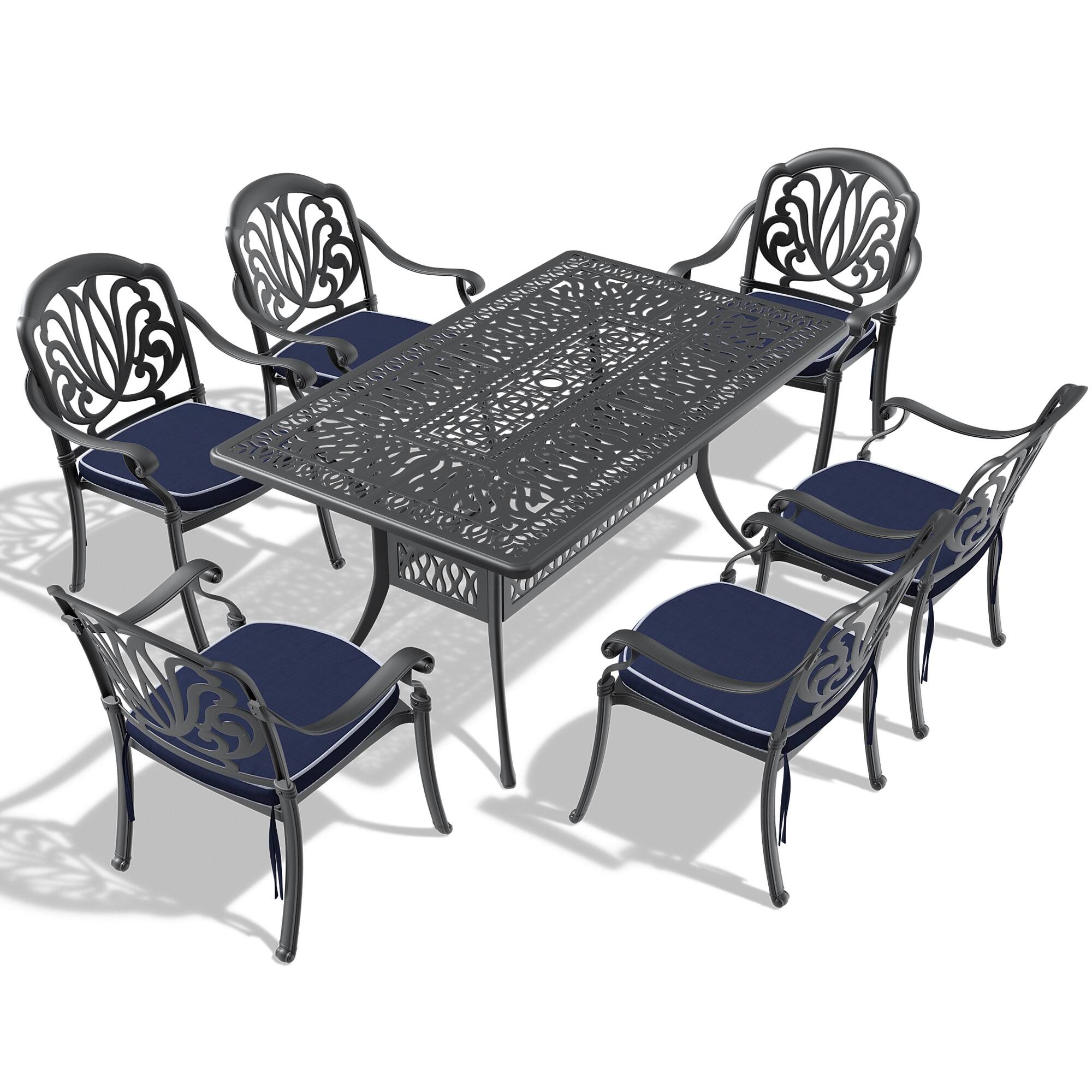 7Piece Set Of Cast Aluminum Patio Furniture With Seat Cushions Bed