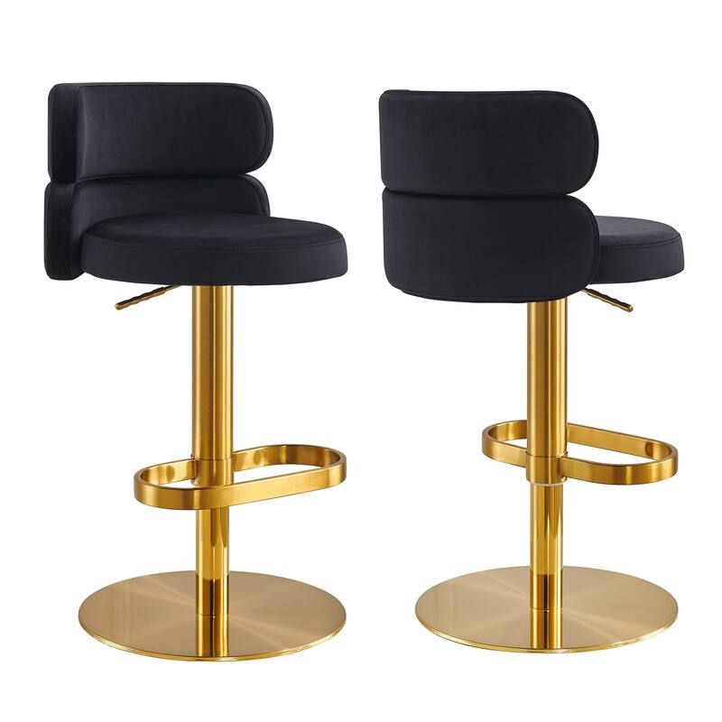 CAROCC Bar Stools Adjustable Armless Swivel PU Leather Barstool - Gold/Black