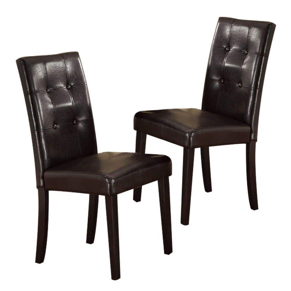 Modern Set of 2 Dining Chairs with Leather Tufted Backrest, Foam-Padded Seat, Solid Wood Legs for Dining Room Living Room