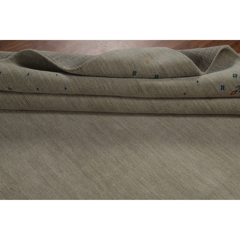 Hand Knotted Oriental 100% Wool Carpet Tribal Animal Pictorial Greys & Charcoal Gabbeh Area Rug - 9' 11'' X 8' 2''