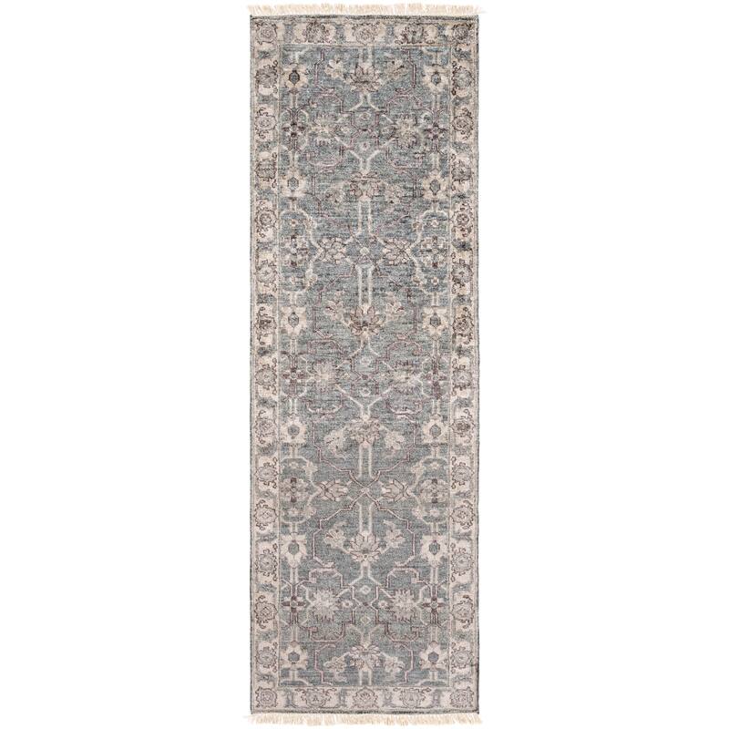 Hand-Knotted Bingham Border Viscose Area Rug