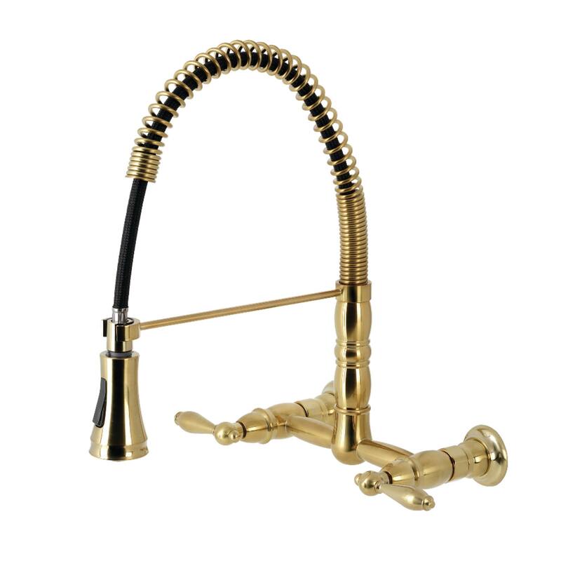Kingston Brass Heritage 1.8 GPM Wall Mounted Widespread Bridge Pull - Brushed Brass
