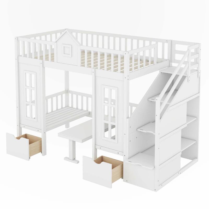 Twin-Over-Twin Bunk Bed with Changeable Table