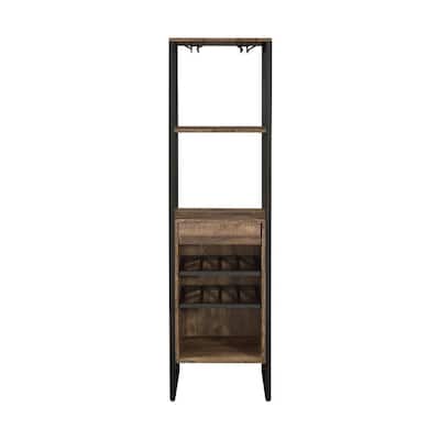 Wood Wine Rack with1 Drawer and 3 Shelves in Weathered Oak