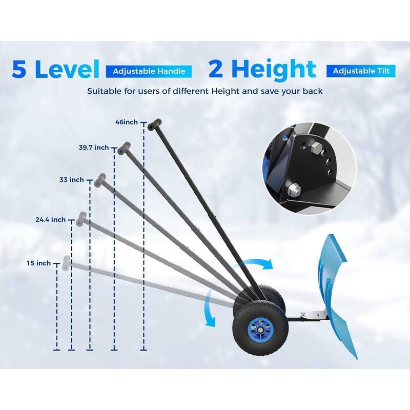 Heavy Duty Single Rod 20 * 29 Inch Wheeled Snow Shovel