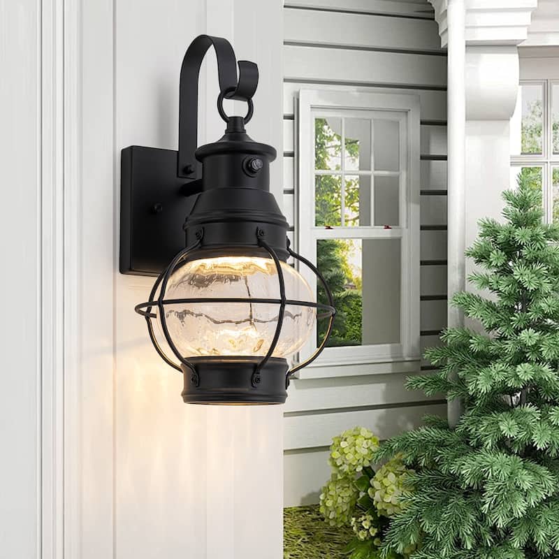 LED Outdoor Matte Black Exterior Lantern Wall Sconce Light - Black