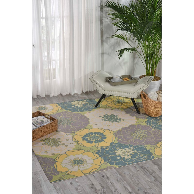 Nourison & Garden Floral Indoor / Outdoor Area Rug - 6'6" Square - Green