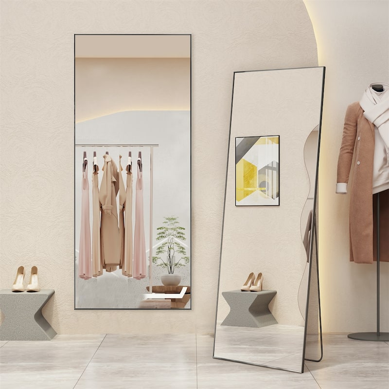 Full Length Mirror with Stand, Floor Mirror with Aluminum Alloy Frame for Bedroom, Standing Full Body Mirror for Wall, Cloakroom