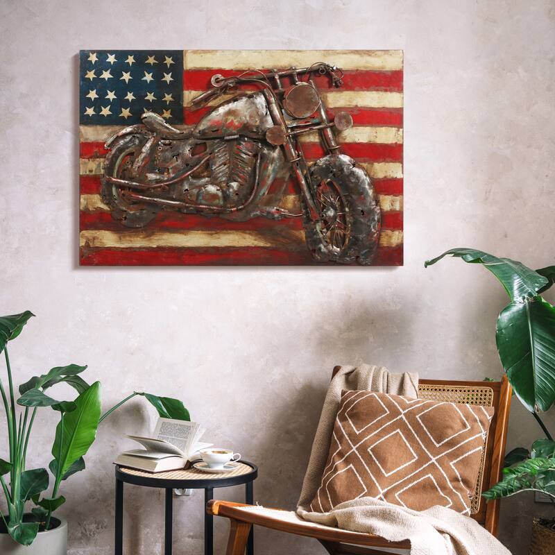 Motorcycle Wall Sculpture Mixed Media Iron Hand Painted Dimensional Wall Art